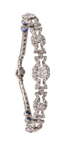 ART DECO 1920'S PLATINUM BRACELET WITH 8.26 Ctw OF DIAMONDS AND CEYLON SAPPHIRES