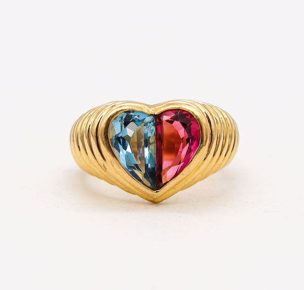 Bvlgari Roma Doppio Ring In 18Kt Yellow Gold With 3.10 Ctw In Pink Tourmaline & Topaz