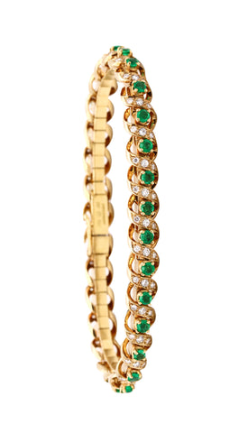 Gubelin 1960 Swiss 18Kt Yellow Gold Bracelet With 4.64 Ctw In Colombian Emeralds And Diamonds