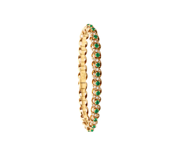 Gubelin 1960 Swiss 18Kt Yellow Gold Bracelet With 4.64 Ctw In Colombian Emeralds And Diamonds