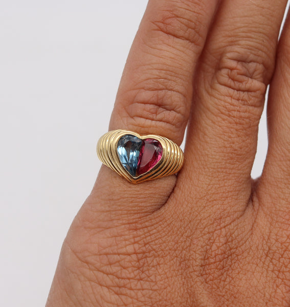 Bvlgari Roma Doppio Ring In 18Kt Yellow Gold With 3.10 Ctw In Pink Tourmaline & Topaz