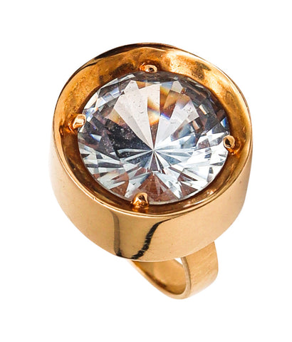 -Danish 1970 Geometric Ring In 14Kt Yellow Gold With 7.50 Cts Blue Topaz
