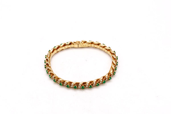 Gubelin 1960 Swiss 18Kt Yellow Gold Bracelet With 4.64 Ctw In Colombian Emeralds And Diamonds