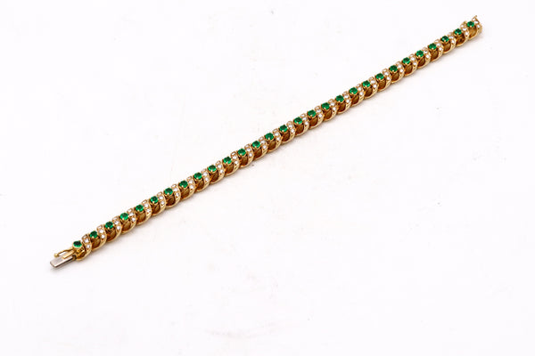 Gubelin 1960 Swiss 18Kt Yellow Gold Bracelet With 4.64 Ctw In Colombian Emeralds And Diamonds