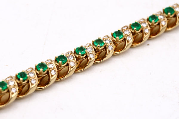 Gubelin 1960 Swiss 18Kt Yellow Gold Bracelet With 4.64 Ctw In Colombian Emeralds And Diamonds