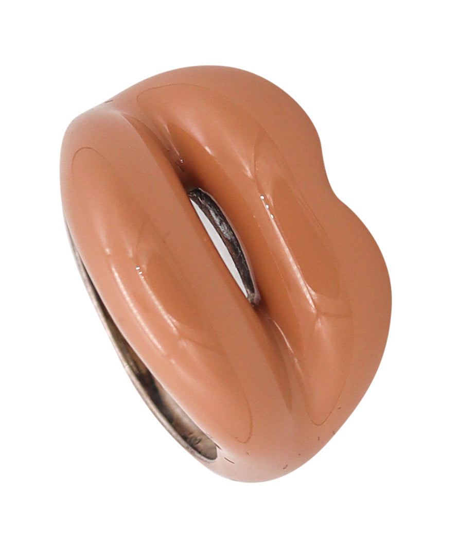 Solange Azagury-Partridge British Hot-lips Ring In .925 Sterling Silver With Peach Enamel