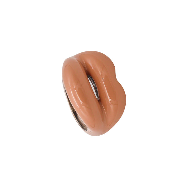 Solange Azagury-Partridge British Hot-lips Ring In .925 Sterling Silver With Peach Enamel