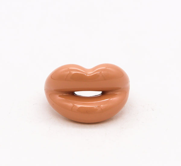 Solange Azagury-Partridge British Hot-lips Ring In .925 Sterling Silver With Peach Enamel