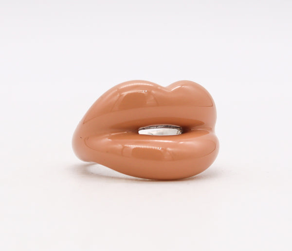 Solange Azagury-Partridge British Hot-lips Ring In .925 Sterling Silver With Peach Enamel