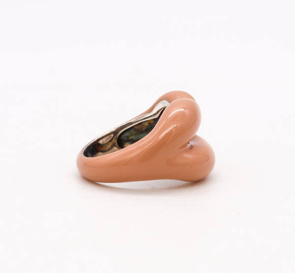 Solange Azagury-Partridge British Hot-lips Ring In .925 Sterling Silver With Peach Enamel