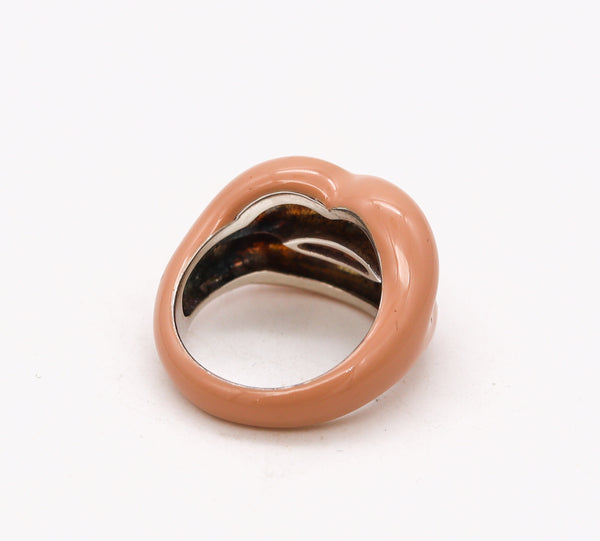 Solange Azagury-Partridge British Hot-lips Ring In .925 Sterling Silver With Peach Enamel