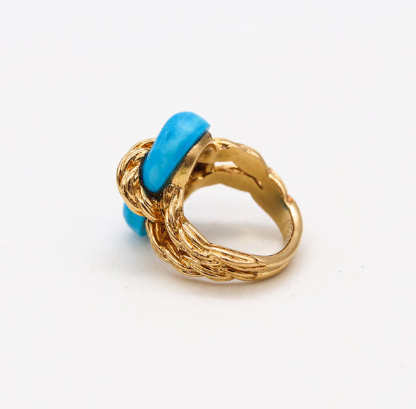 Van Cleef & Arpels 1970 Paris Twisted Ropes Cocktail Ring In 18Kt Yellow Gold With Blue Turquoise