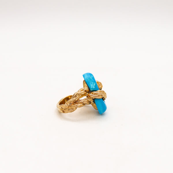 Van Cleef & Arpels 1970 Paris Twisted Ropes Cocktail Ring In 18Kt Yellow Gold With Blue Turquoise