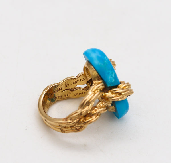 Van Cleef & Arpels 1970 Paris Twisted Ropes Cocktail Ring In 18Kt Yellow Gold With Blue Turquoise