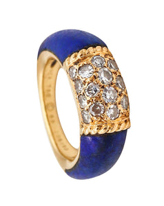 Van Cleef & Arpels 1960 Paris Philippines Lapis Lazuli Ring In 18Kt Yellow Gold With VS Diamonds