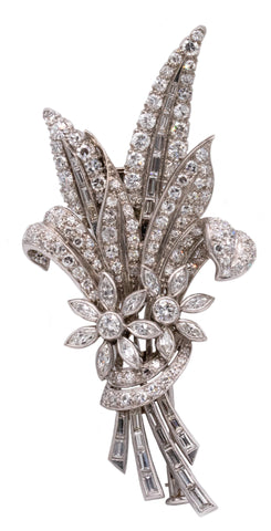 GARRARD LONDON 1930 ART DECO PLATINUM BROOCH WITH 5.58 Cts IN VS DIAMONDS