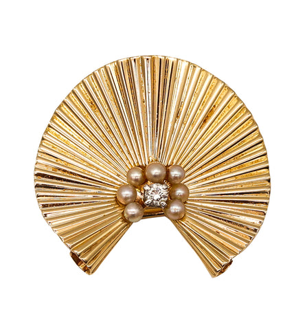-Tiffany Co. 1960 George Schuler Brooch In 14Kt Gold With Pearls And Diamond