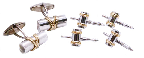 CUFFLINKS & BUTTONS DESIGNER TUXEDO SET 14 KT GOLD STERLING SILVER