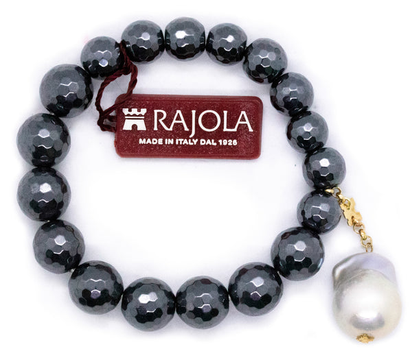 RAJOLA ITALY 18 KT BAROQUE CREME PEARL AND HEMATITE BEADS BRACELET