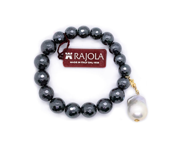 RAJOLA ITALY 18 KT BAROQUE CREME PEARL AND HEMATITE BEADS BRACELET