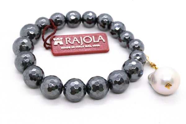 RAJOLA ITALY 18 KT BAROQUE CREME PEARL AND HEMATITE BEADS BRACELET