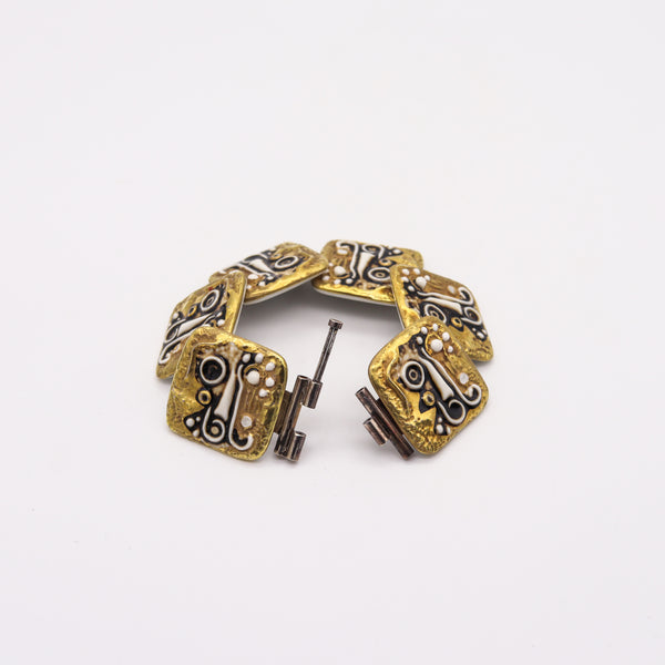 -Nils Thorsson 1968 For Anton Michelsen Abstract Porcelain Bracelet In Sterling Silver