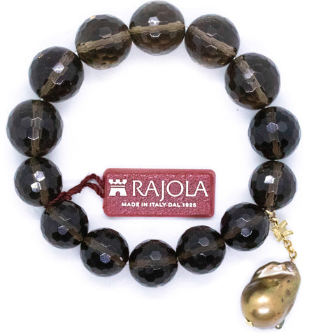 RAJOLA ITALY 18 KT GOLDEN BAROQUE PEARL AND SMOKEY TOPAZ BRAZELET