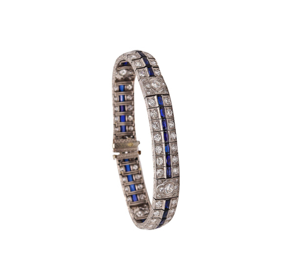 Art Deco 1930 Bracelet In Platinum With 12.33 Ctw In Diamonds And Sapphires