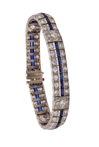 Art Deco 1930 Bracelet In Platinum With 12.33 Ctw In Diamonds And Sapphires