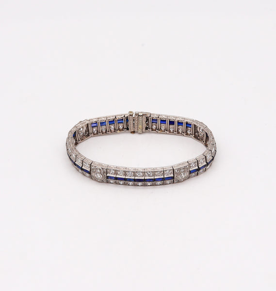 Art Deco 1930 Bracelet In Platinum With 12.33 Ctw In Diamonds And Sapphires