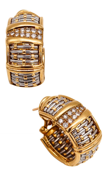 Cartier Rare Hoop Earrings In Two Tones 18Kt Yellow Gold With 24 VVS Diamonds