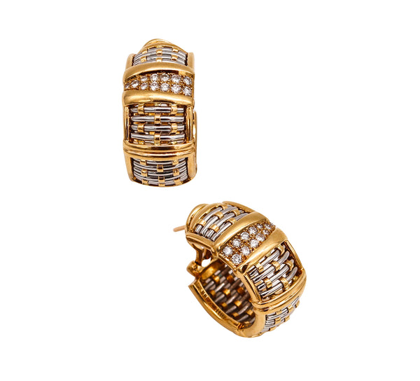 Cartier Rare Hoop Earrings In Two Tones 18Kt Yellow Gold With 24 VVS Diamonds