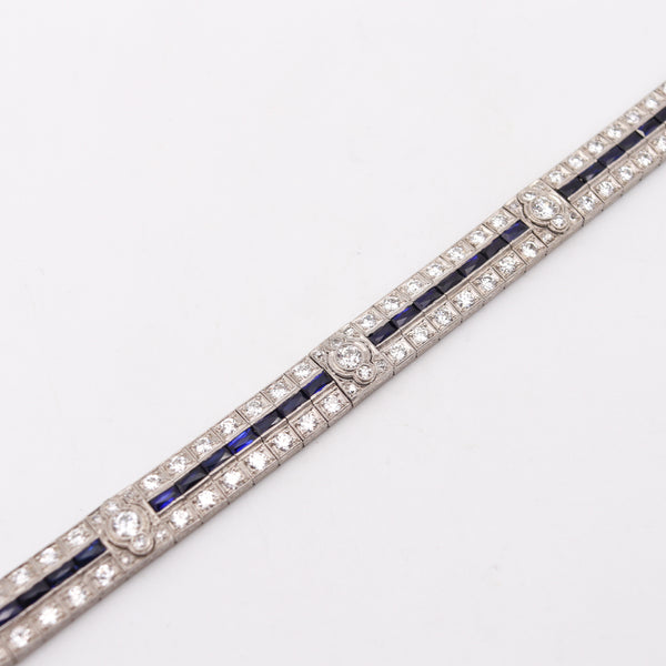 Art Deco 1930 Bracelet In Platinum With 12.33 Ctw In Diamonds And Sapphires