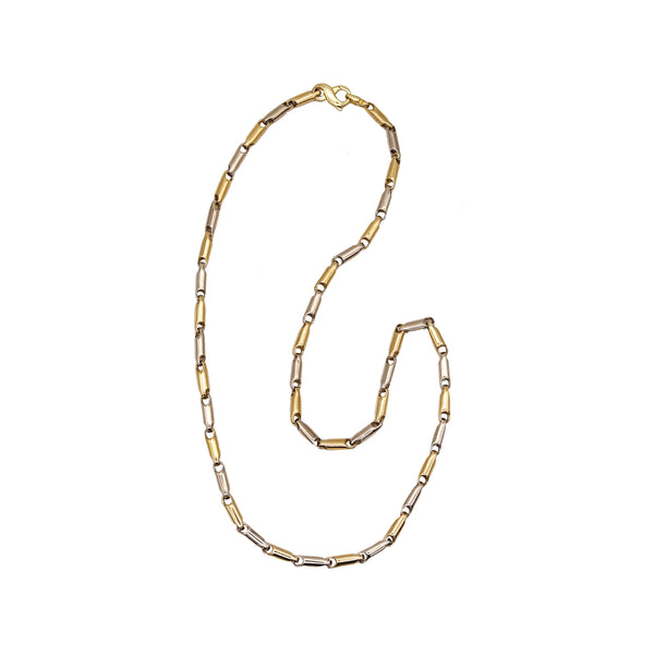 -Italian Bi Color Tubular Chain Of 20 Inches In 18Kt Yellow And White Gold