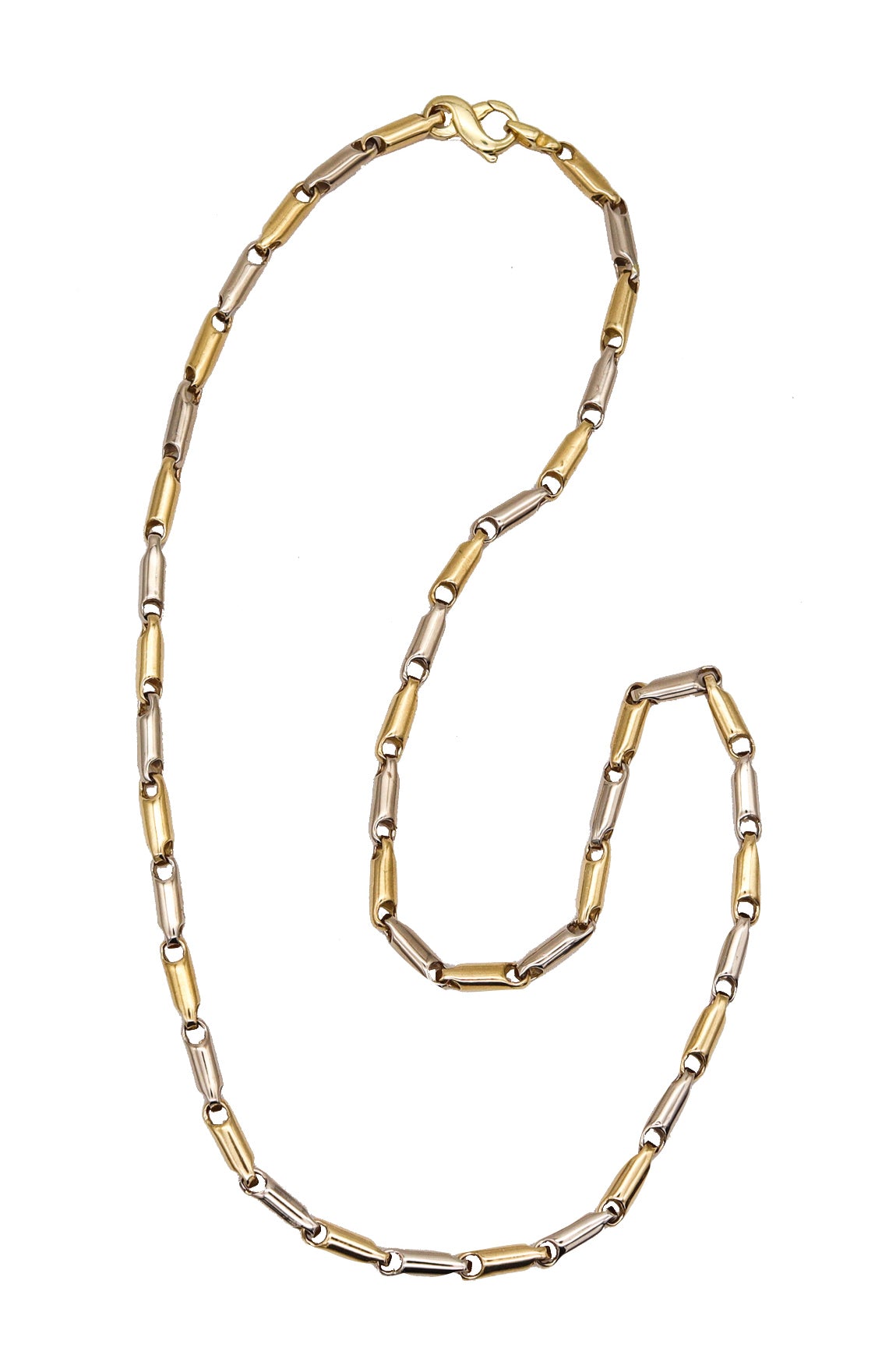 -Italian Bi Color Tubular Chain Of 20 Inches In 18Kt Yellow And White Gold