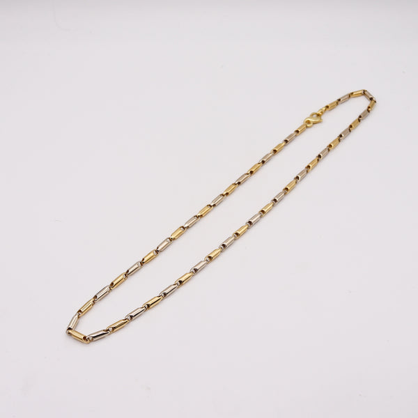 -Italian Bi Color Tubular Chain Of 20 Inches In 18Kt Yellow And White Gold