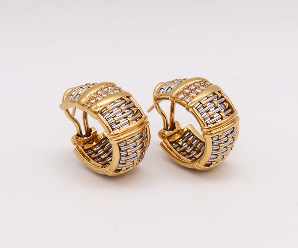 Cartier Rare Hoop Earrings In Two Tones 18Kt Yellow Gold With 24 VVS Diamonds