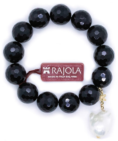 RAJOLA ITALY 18 KT WHITE BAROQUE PEARL AND ONYX BRACELET