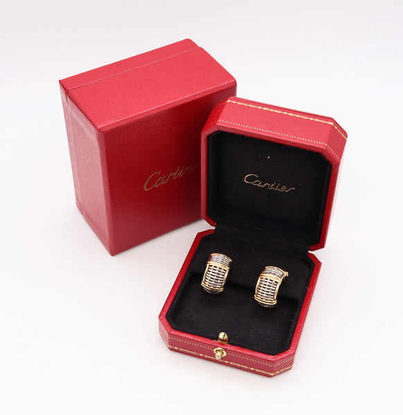 Cartier Rare Hoop Earrings In Two Tones 18Kt Yellow Gold With 24 VVS Diamonds