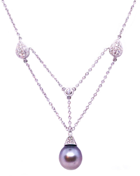 OROGI TAHITIAN GRAY PEARL ITALIAN 18 KT WHITE GOLD NECKLACE WITH DIAMONDS