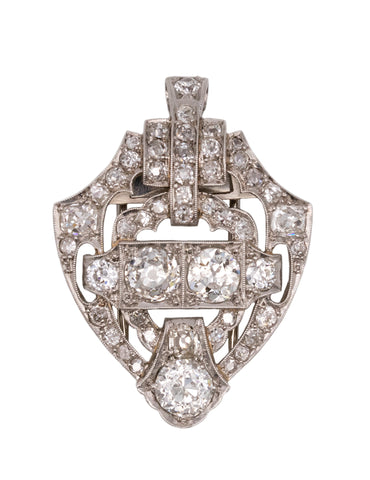 ART DECO 1920'S PLATINUN CONVERTIBLE PENDANT-BROOCH WITH 4.90 Ctw OLD EURO DIAMONDS