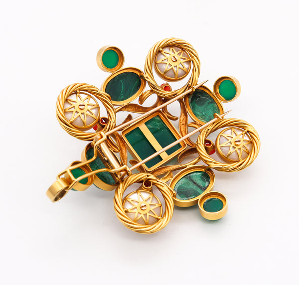 Modernist 1970 Convertible Maltese Pendant Brooch In 18Kt Gold With 106.86 Cts In Multi Gemstones