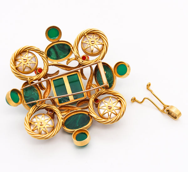 Modernist 1970 Convertible Maltese Pendant Brooch In 18Kt Gold With 106.86 Cts In Multi Gemstones