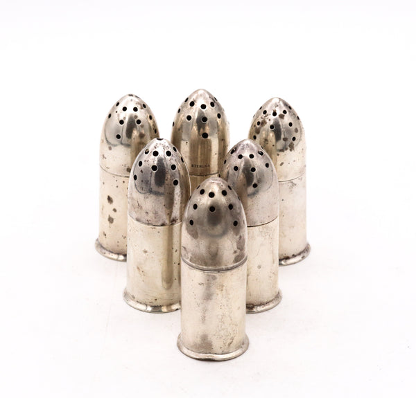 Robert Wallace And Sons Patriotic 1940 Bullet Salt And Pepper Set In 925 Sterling Silver