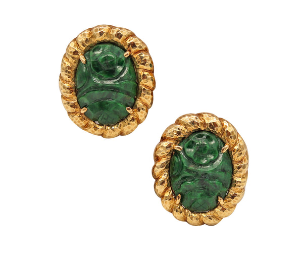 MODERNIST 1970 Clip-on Earrings In 18Kt Gold with 24.30 Ctw Maw Sit Sit Jade