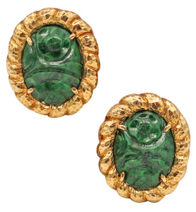 MODERNIST 1970 Clip-on Earrings In 18Kt Gold with 24.30 Ctw Maw Sit Sit Jade