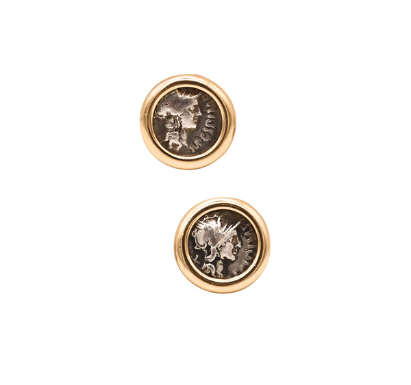 Roman Coin Earrings In 18Kt Yellow Gold With 114 BC Silver Denarius of M. Cipius