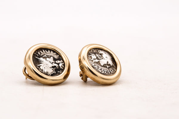 Roman Coin Earrings In 18Kt Yellow Gold With 114 BC Silver Denarius of M. Cipius