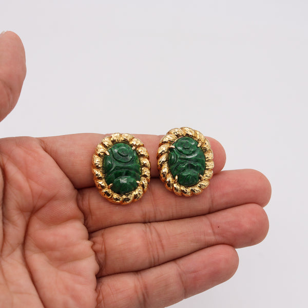 MODERNIST 1970 Clip-on Earrings In 18Kt Gold with 24.30 Ctw Maw Sit Sit Jade