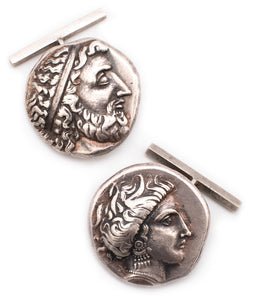 *British cufflinks with Ancient Greek Stater coins 340 bc from Cnossos & Locris Opuntia in Sterling